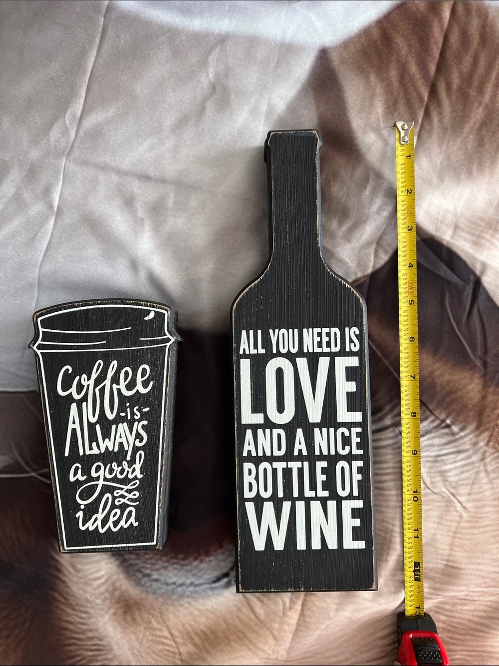 Rustic Black Coffee & Wine Wood Signs - Set of 2